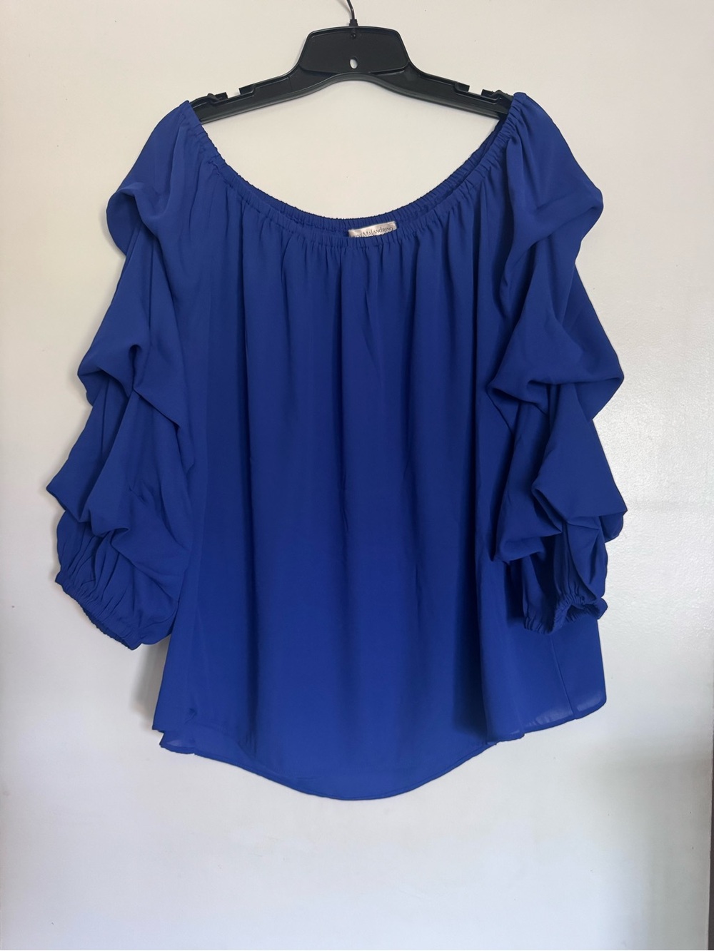 Catherine Malandrino Womens
Top Plus 1X Blue Ruched Sleeves On Off Shoulder